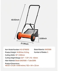 Sugift Push Reel Lawn Mower, 16 inch, 5 Blades, Manual Mower with Grass Catcher