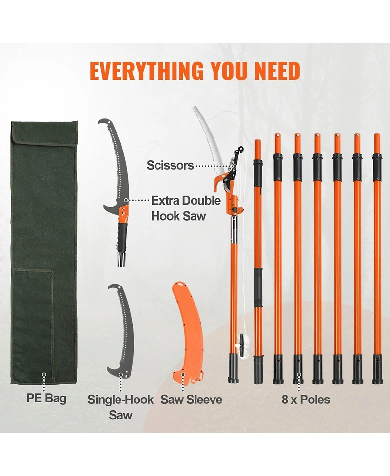 Sugift Manual Pole Saw, 7.3-27 ft Extendable Tree Pruner with Steel Blade for Branch Trimming