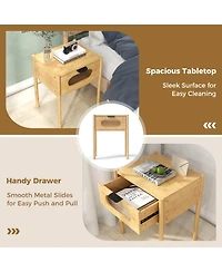 Sugift Bamboo Nightstand Square Tall End Table with Decorated Drawer