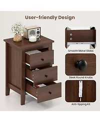 Sugift Modern Bedside Cabinet with 3 Drawers for Living Room and Bedroom-Walnut