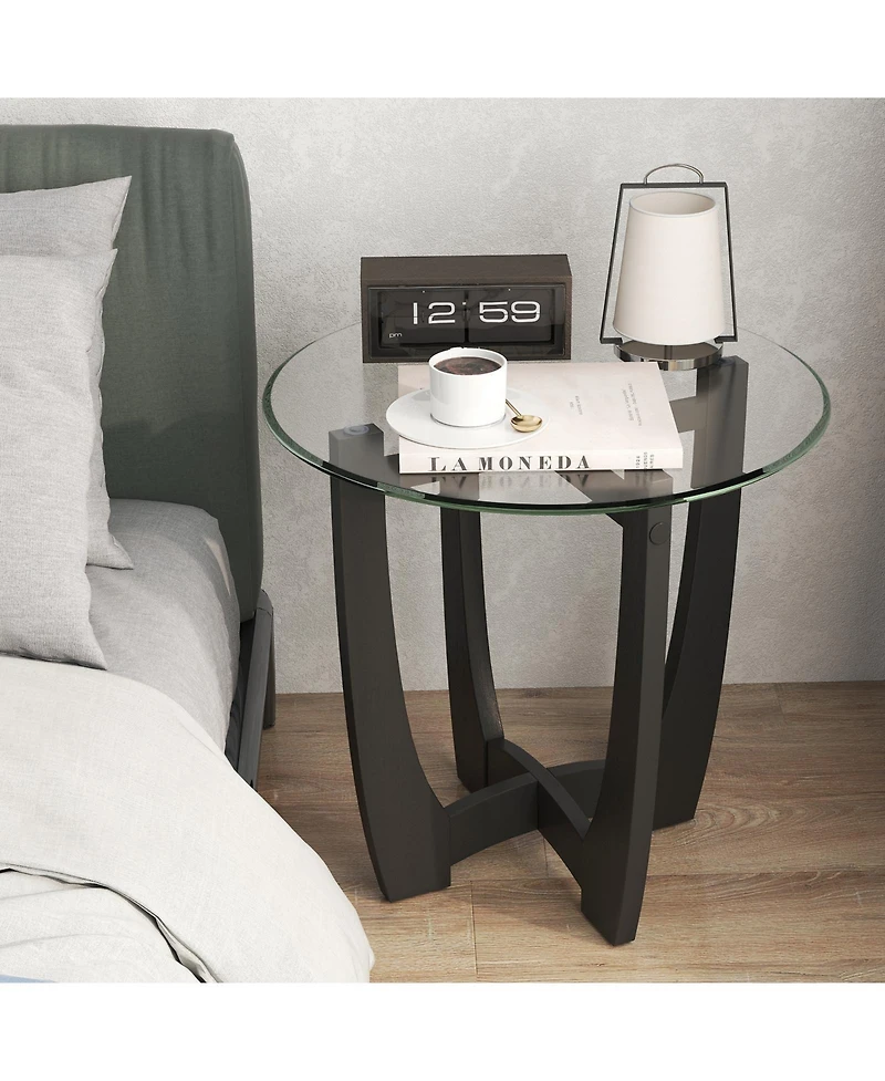 Sugift 23.5 Inch Round End Side Table with Tempered Glass Tabletop