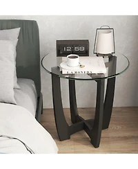 Sugift 23.5 Inch Round End Side Table with Tempered Glass Tabletop