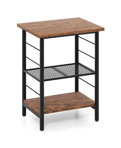 Sugift 3-Tier End Table Space-Saving Nightstand Industrial Bedside Table for Living Room Bedroom-Rustic