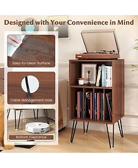 Sugift Record Player Stand with Charging Station Turntable Stand with Vinyl Storage-Walnut