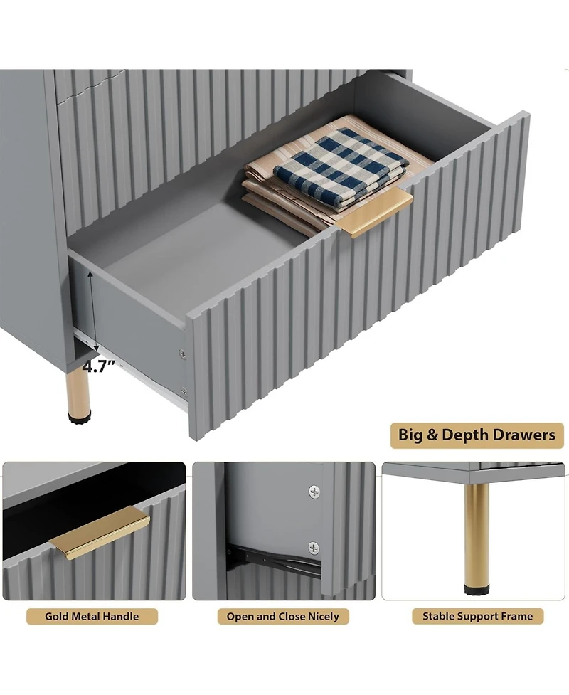 gaomon 48" Tall Fluted 5-Drawer Dresser, Modern Chest with Deep Drawers & Wide Top