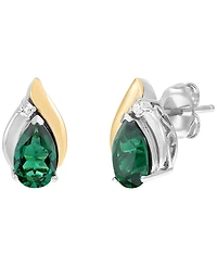 Macy's Created Emerald (1-1/3 ct. t.w.) and Created White Sapphire (1/20 ct. t.w.) Stud Earrings in 14k Yellow Gold-Plated Sterling Silver