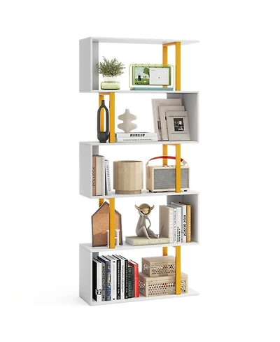 Gouun 5-Tier Geometric Bookcase with Gold Metal Frame and Anti-Tipping Kits