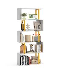 Gouun 5-Tier Geometric Bookcase with Gold Metal Frame and Anti-Tipping Kits
