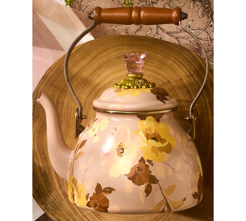 MacKenzie-Childs Wild Rose Mauve 2-Quart Tea Kettle
