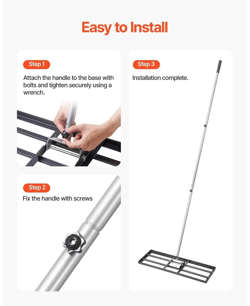 Sugift Lawn Leveling Rake, 30x10 in, Carbon Steel, Adjustable Height for Yard Use