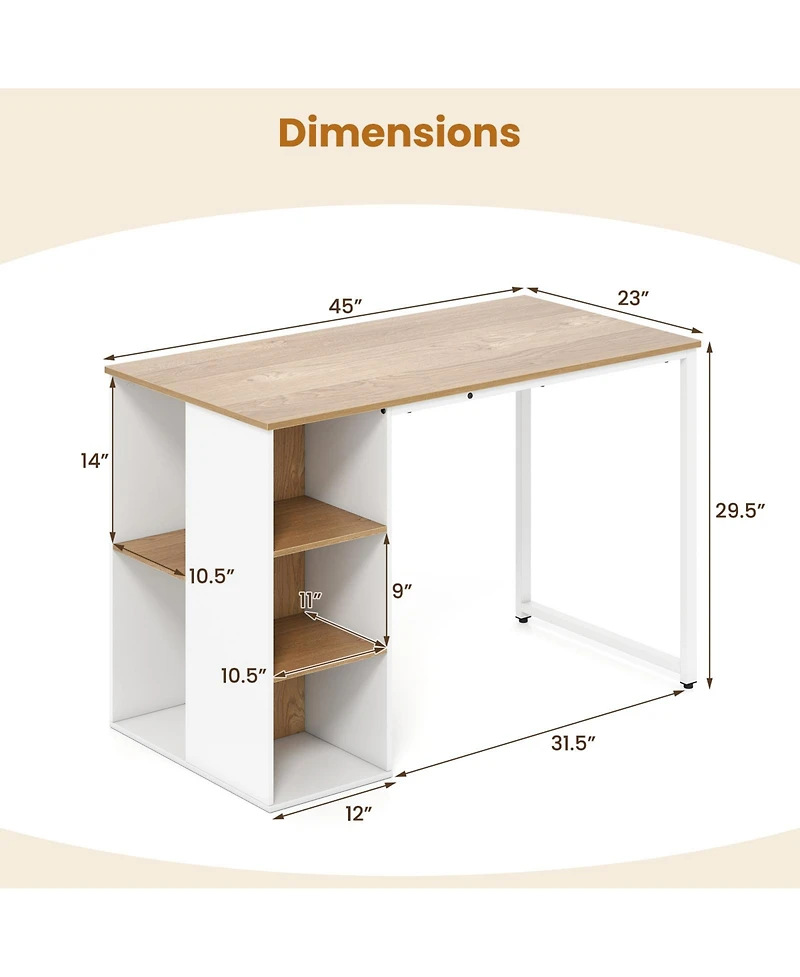 Sugift 45 in Computer Desk with Five Storage Compartments and Metal Frame