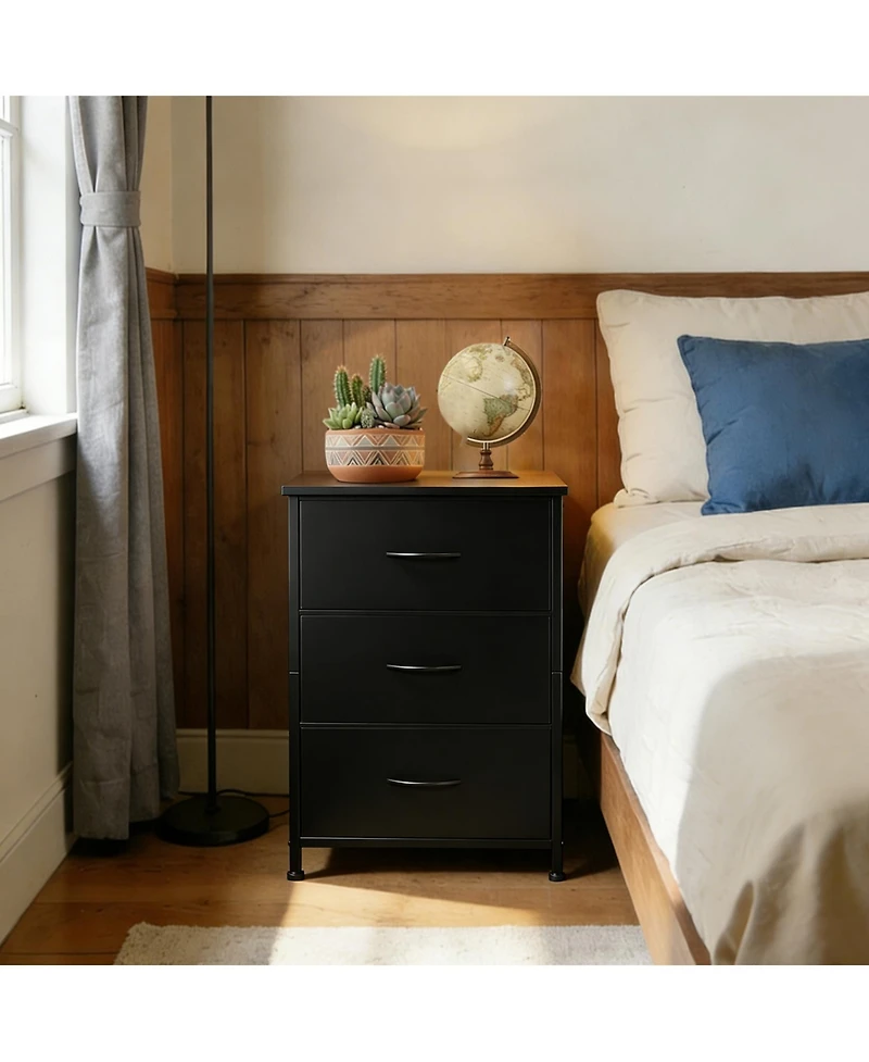 gaomon 3 Drawer Dresser for Bedroom, Compact Wood Grain Print Organizer with Fabric Bins.