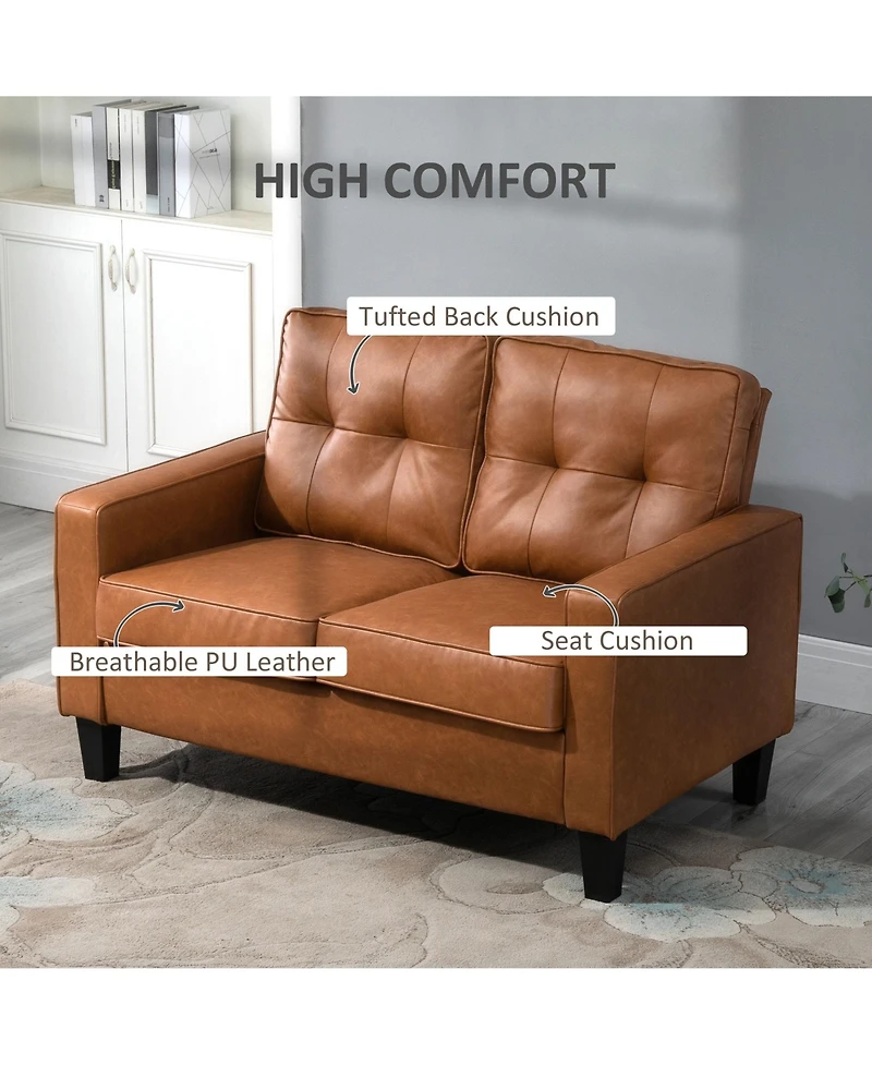 Homcom 51" Wide Double Sofa with Armrest, 2-Seater Tufted Pu Leather,