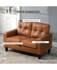 Homcom 51" Wide Double Sofa with Armrest, 2-Seater Tufted Pu Leather,
