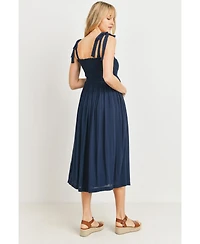 Hello Miz Maternity Smocked Tie-Shoulder Midi Dress