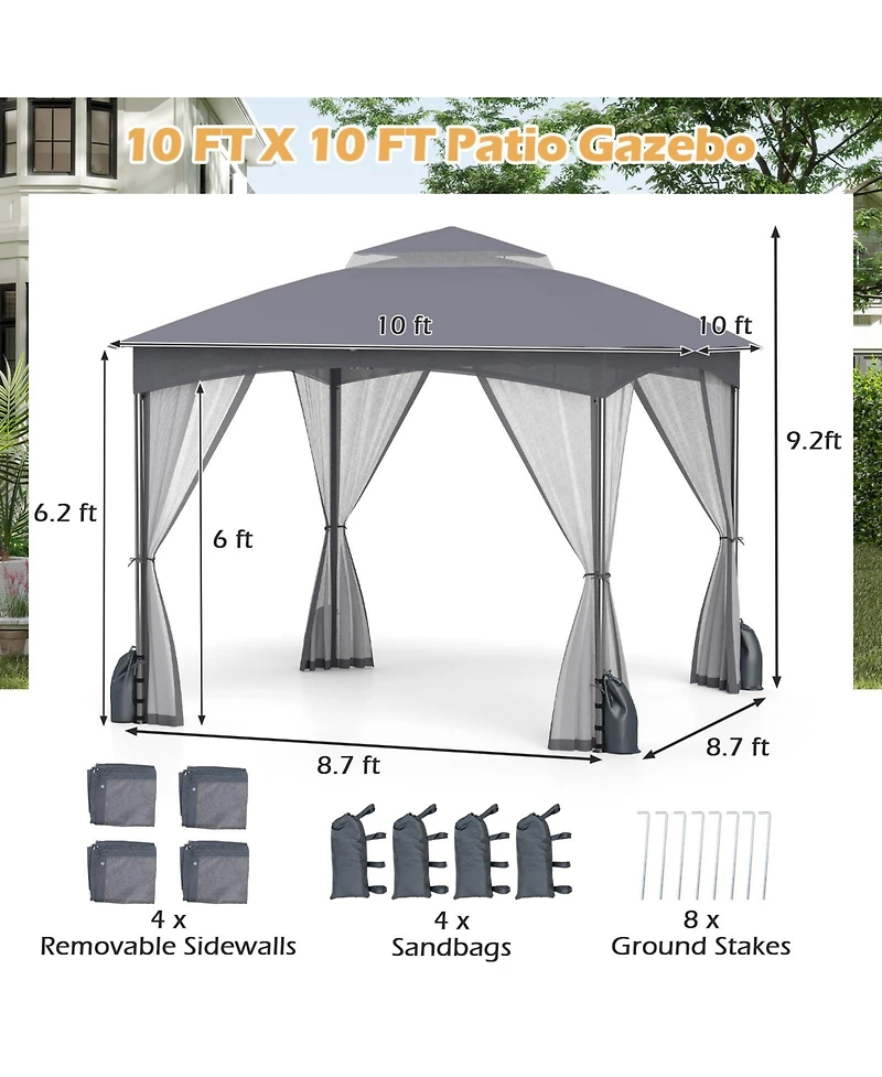 Slickblue 10 X Ft Heavy-Duty Patio Gazebo with Netting Walls and 4