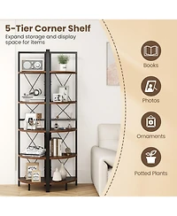 Gouun 5-Tier Freestanding Corner Shelf with Metal Frame, 14 x 14 x 63