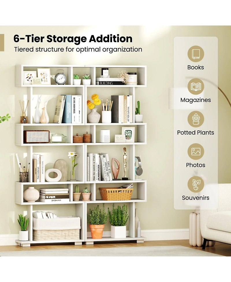 Gouun 6-Tier Tiered Bookcase with Anti-Tipping Kit, 23.5 x 8 x 64
