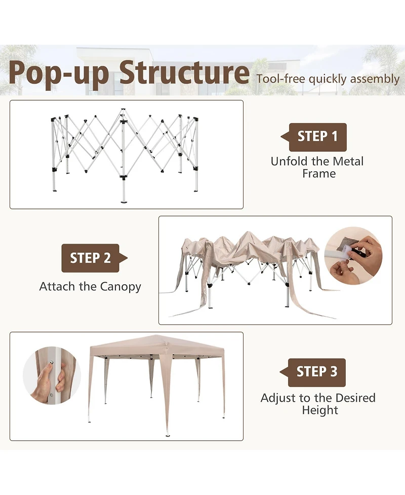 Sugift 13 x 11.5 ft Hexagon Pop Up Canopy with Height Adjustable Legs