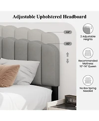 Sugift Queen Size Bed Frame with Adjustable Scalloped Tufted Headboard