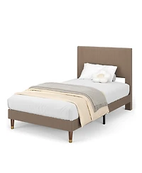 homfan upholstered platform bed with headboard, modern low profile design, sturdy metal frame, wood slats, noise free, no box spring