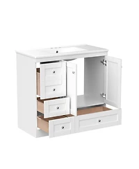Busdays Shaker Freestanding Bathroom Vanity Cabinet with Ceramic Sink 4 Soft Close Drawers 2 Soft Close Doors Spacious Storage Modern Design