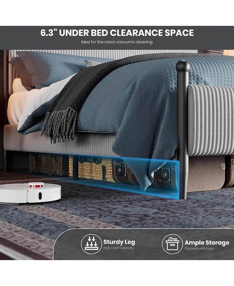 gaomon Bed Frame with Velvet Headboard, Upholstered Soft Corduroy Fabric Platform