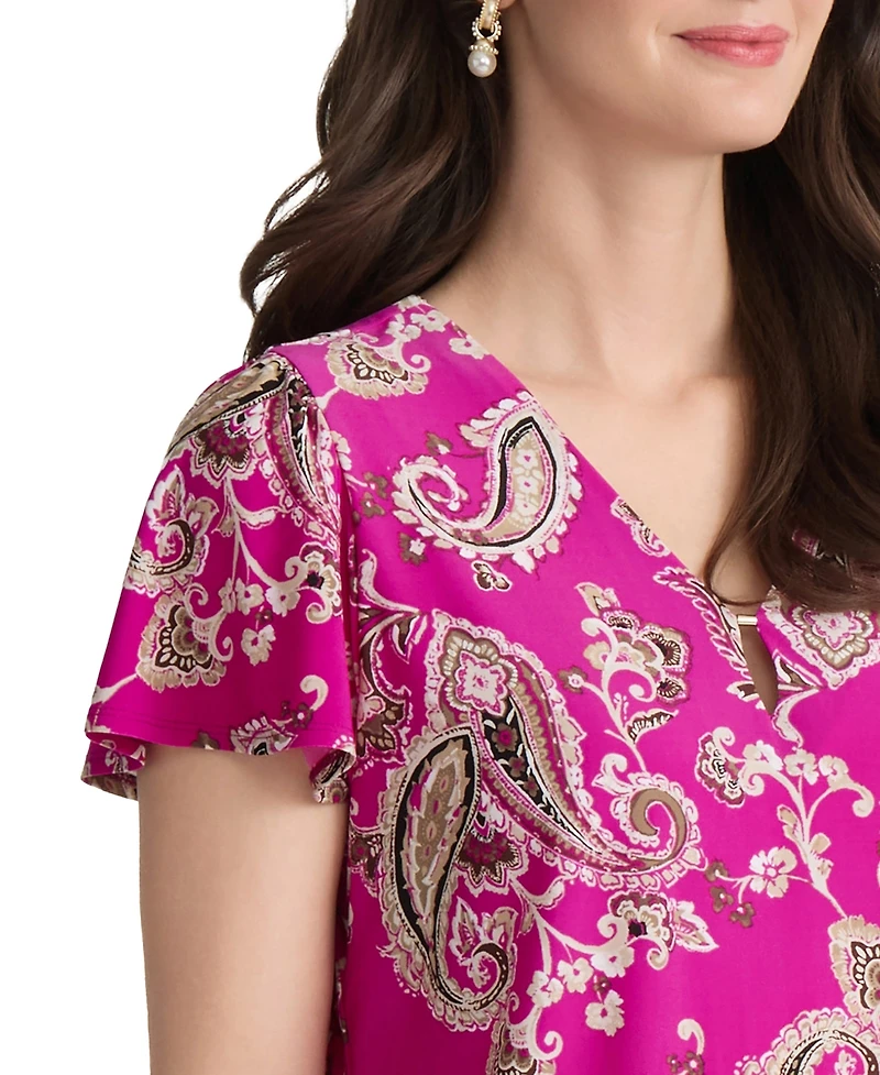 Jones New York Women's Printed V-Neck Top