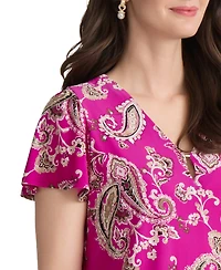 Jones New York Women's Printed V-Neck Top