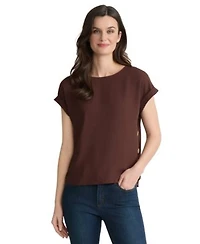 Jones New York Womens Short Sleeve Boat Neck Polyester Blouse