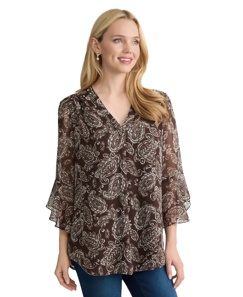 Jones New York Women's Printed V-Neck Top