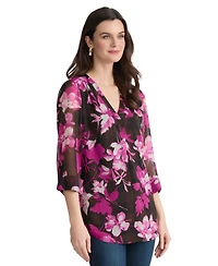 Jones New York Women's Printed V-Neck Top