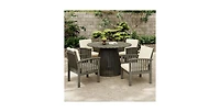 Flynama Outdoor Acacia Wood Conversation Set 2 Club Chairs with Foldable End Table Grey Finish Cream Cushion for Garden Patio Deck