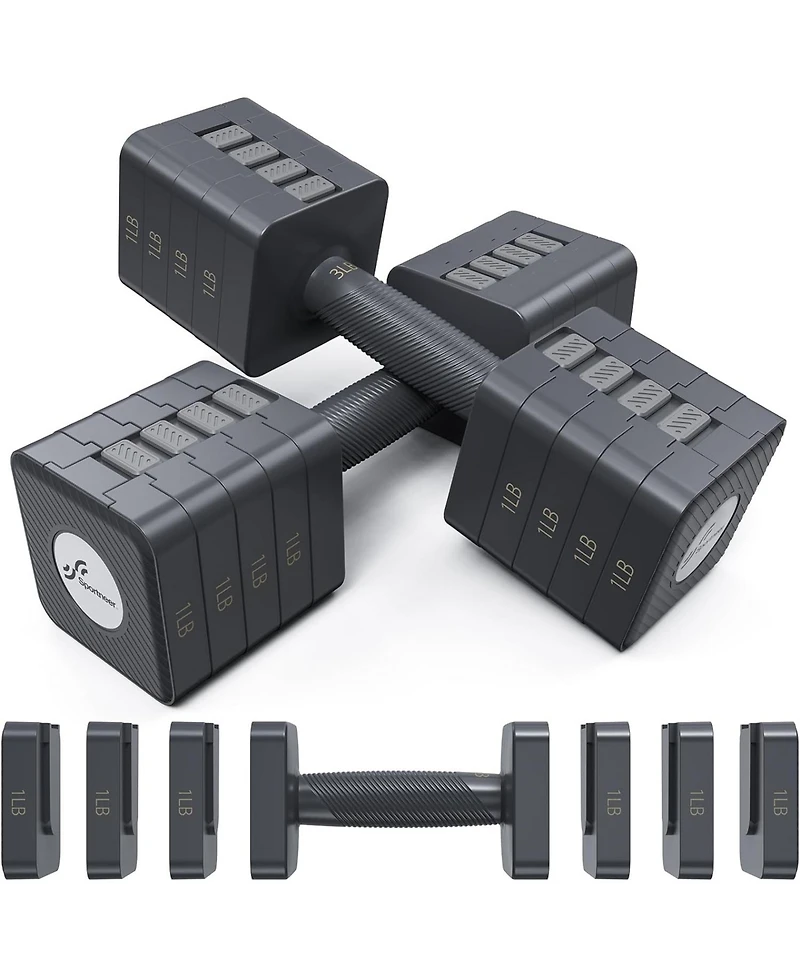 Sportneer Adjustable Dumbbells Hand Weights Set 5 in 1 10 Lb Set of 2 Fast Adjust Free Weights for Women Men Home Gym Exercise Strength