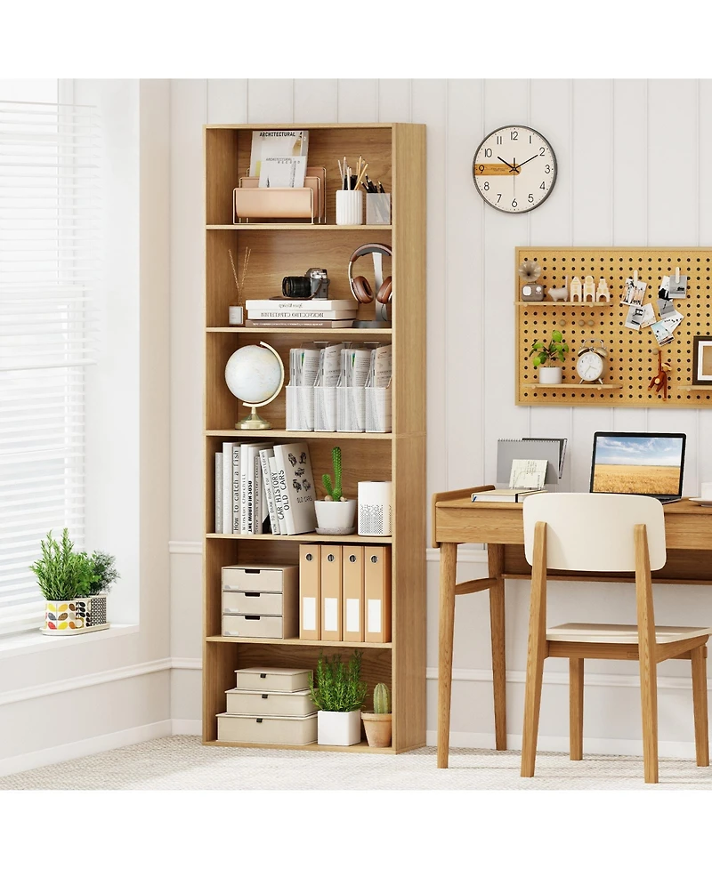 Gouun 6-Tier Bookcase with 6 Open Shelves and Anti-Toppling Kits, 23.5 x 9.5 x 70 in