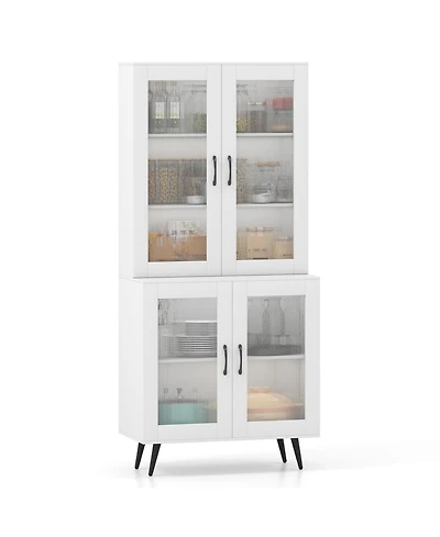Gouun Tall Kitchen Pantry Cabinet with 4 Transparent Doors