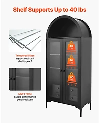 Gouun Arched Display Cabinet with Glass Doors, Tall Curio Cabinet