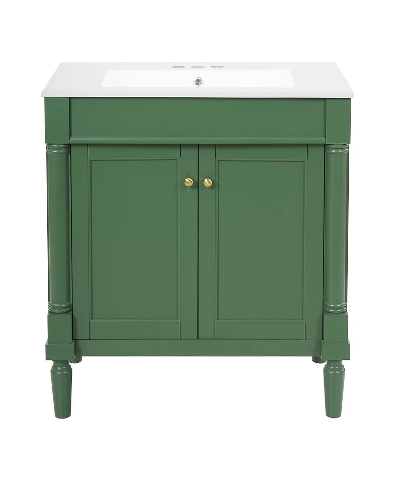 Sillysis Bathroom Vanity with Ceramic Sink, Modern White Freestanding Cabinet, Soft Closing Doors and Adjustable Shelf for Small Spaces-Sillysis