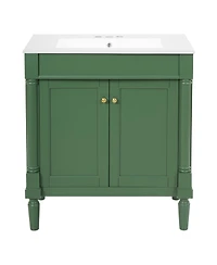 Sillysis Bathroom Vanity with Ceramic Sink, Modern White Freestanding Cabinet, Soft Closing Doors and Adjustable Shelf for Small Spaces-Sillysis