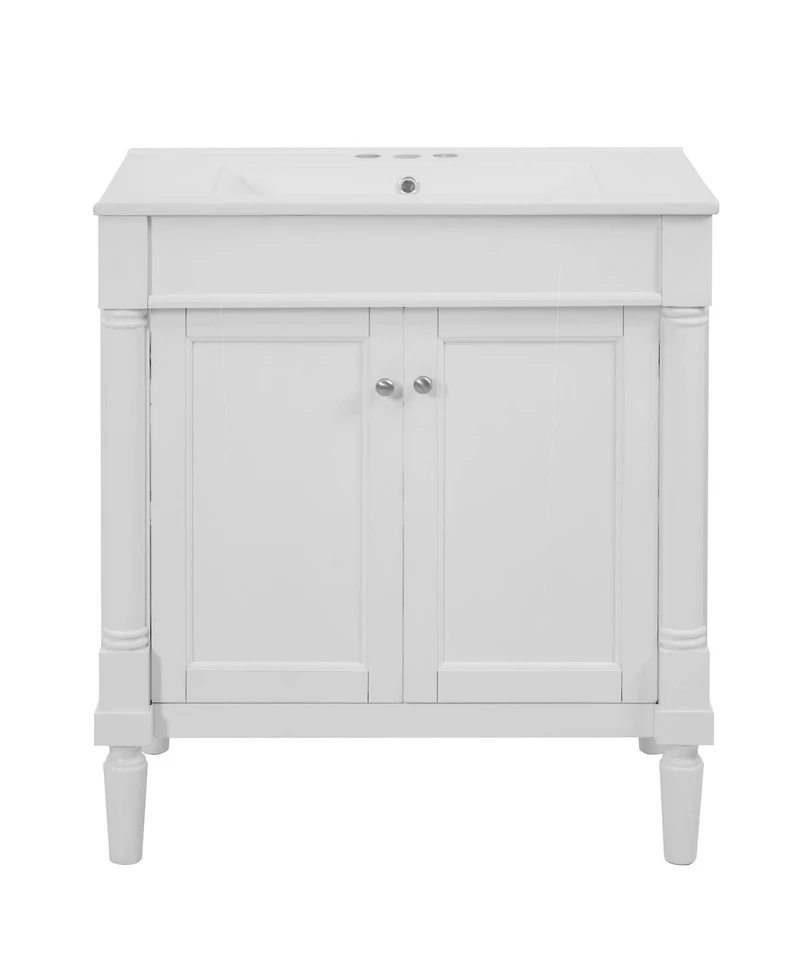 Sillysis Bathroom Vanity with Ceramic Sink, Modern White Freestanding Cabinet, Soft Closing Doors and Adjustable Shelf for Small Spaces-Sillysis
