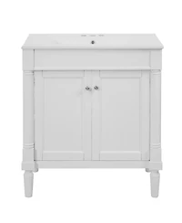 Sillysis Bathroom Vanity with Ceramic Sink, Modern White Freestanding Cabinet, Soft Closing Doors and Adjustable Shelf for Small Spaces-Sillysis