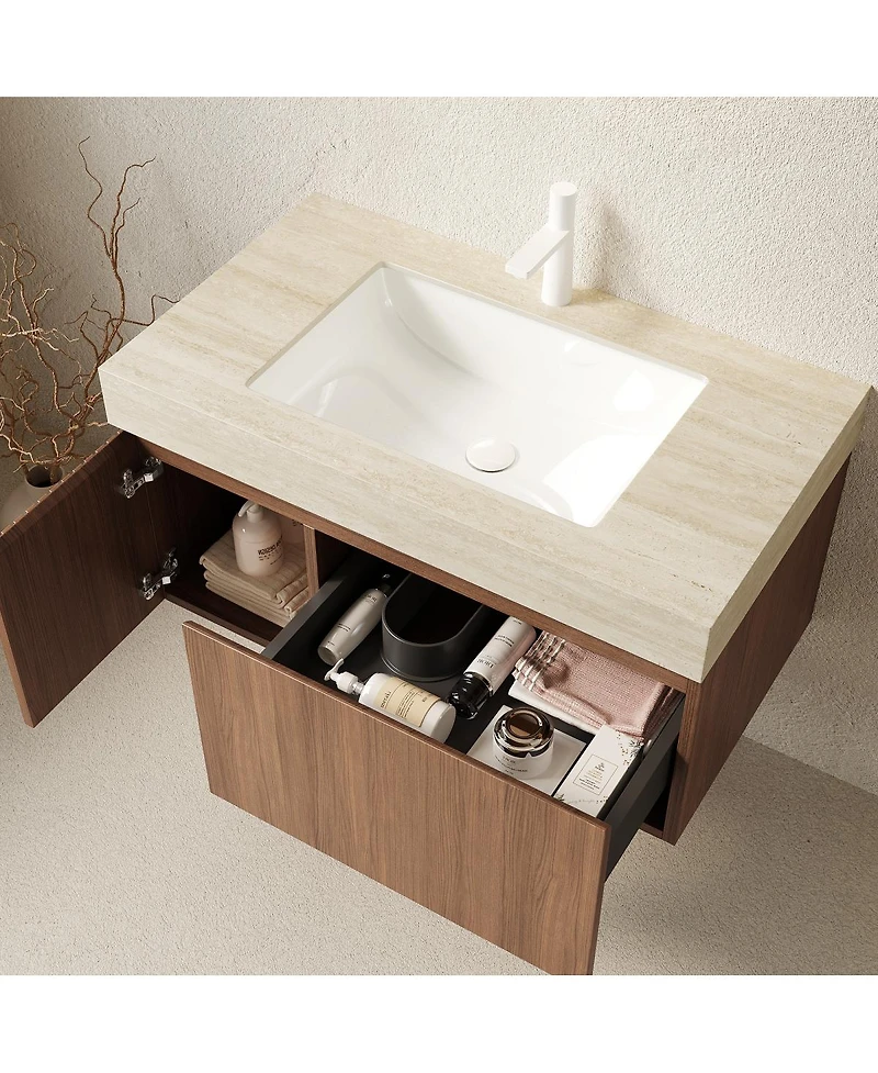 Sillysis Modern Floating Bathroom Vanity with Sintered Stone Top, Undermount Sink, Soft Close Drawer and Ample Storage