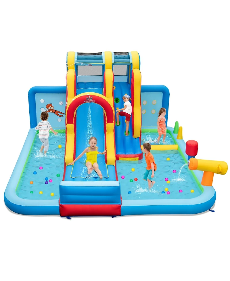 Gymax Inflatable Water Slide with Long Slide Climbing Wall Splash Pools without Blower