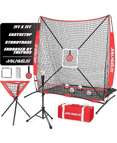 Aoligeijs Baseball Softball Practice Net,Pitching Net,Batting Net,with Baseball Tee,Bonus Strike Zone,Target and Bow Frame,for Hitting,Pitching