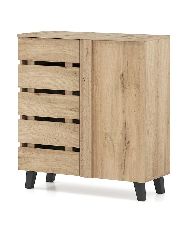 Gouun 4-Tier Shoe Storage Cabinet with Louvered Doors and Removable Shelves, 31.5 x 13 x 34.5 in