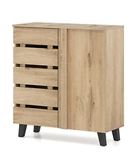 Gouun 4-Tier Shoe Storage Cabinet with Louvered Doors and Removable Shelves, 31.5 x 13 x 34.5 in