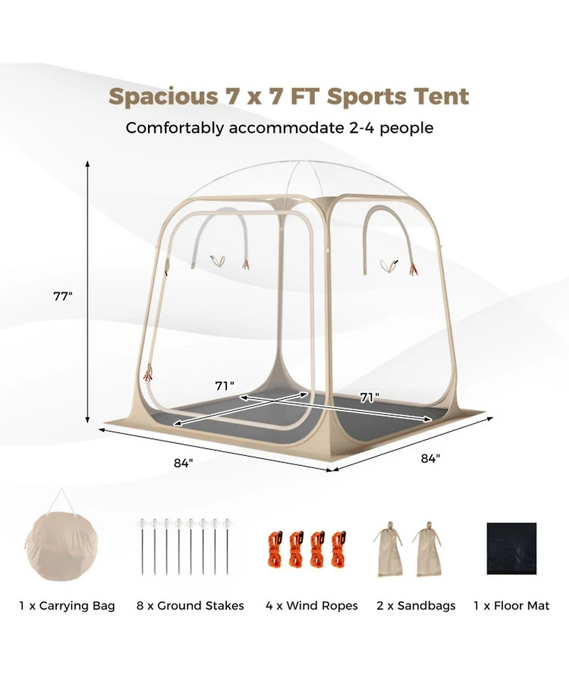 Gouun 7 x 7 Ft Clear Pop-Up Sports Tent Waterproof Bubble Pod with Sealed Floor