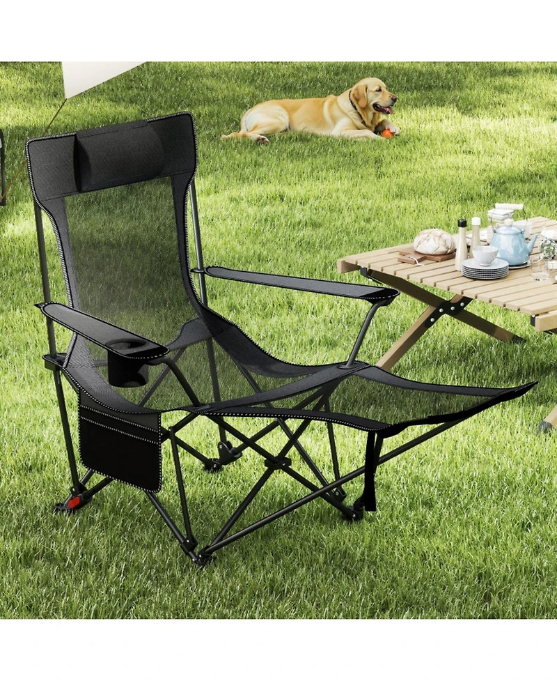 Gouun Reclining Camping Chair with Removable Footrest and 4-Position Backrest
