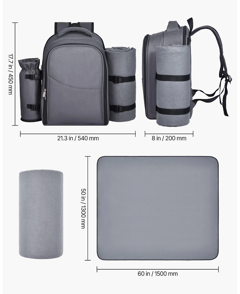 Mecale 2-Person Picnic Backpack with Insulated Cooler, Blanket and Tableware Set