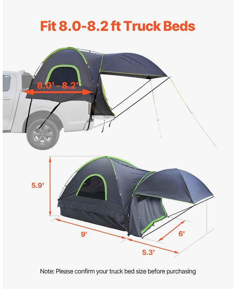 Mecale Truck Bed Tent for 8.0 to 8.2 Ft Pickup with Awning Rainfly